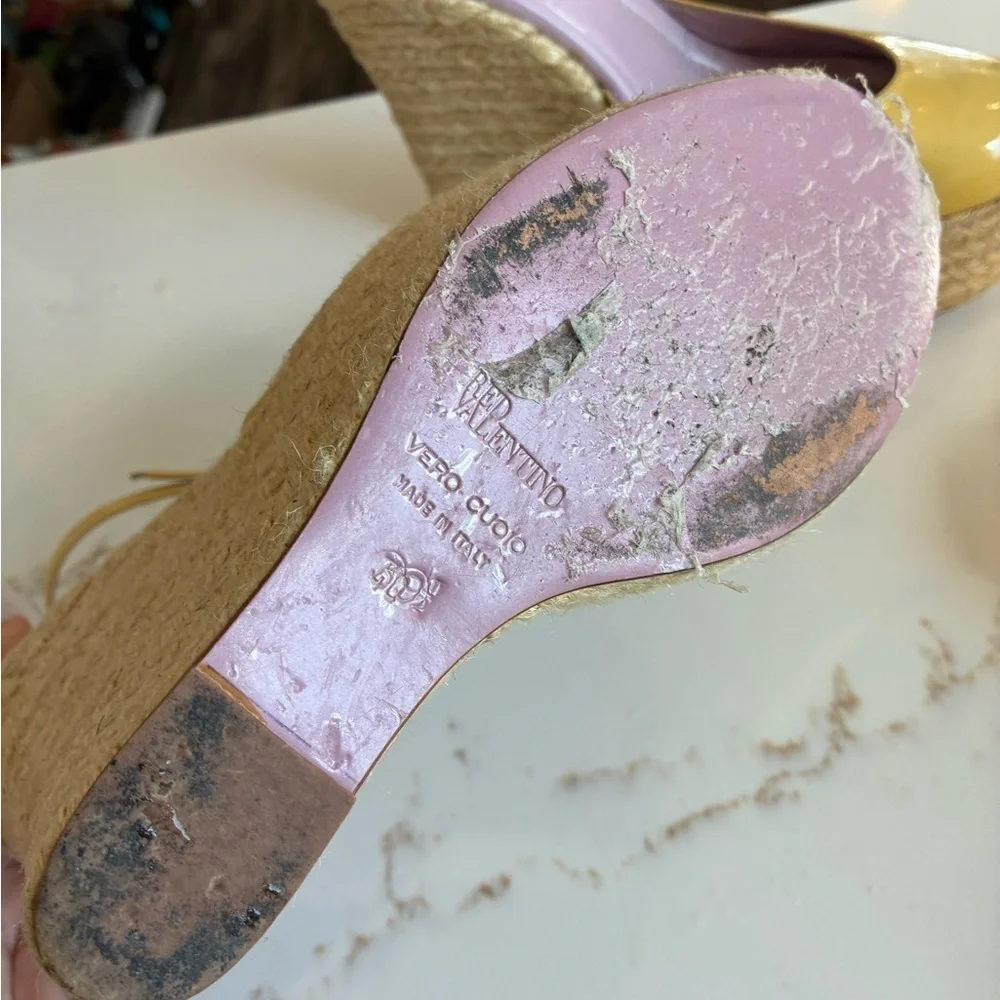 Red Valentino yellow pleather espadrille platforms size 39.5